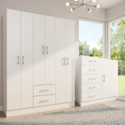 Guarda-Roupa 6 Portas Jamaica 6002 + Cômoda 5 Gavetas Sapateira Miami Branco - FELLICCI