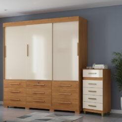 Guarda-Roupa 3 Portas Toronto RP1930 + Cômoda 5 Gavetas Malta CO250 Cinamomo/Off White/Cinamomo – FELLICCI