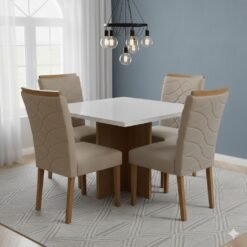 Mesa Salinas/Helô/Los Angeles 90 Cinamomo/Off White com 4 Cadeiras Safira Veludo Bege – AVALON DECOR + WM DECOR