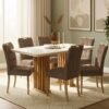 Mesa Mona/Munique 160 Mel/Blonde Off White com 6 Cadeiras Sophia Veludo Marrom – VIERO MÓVEIS + WM DECOR