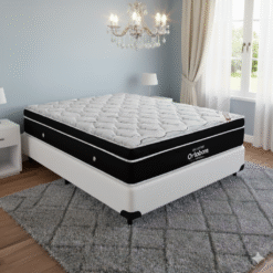 Colchão Casal Elegant Superpocket D33 + Base Box Simples Corino Branco – ORTOBOM + BIOSTAR