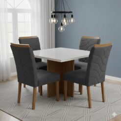 Mesa Salinas/Helô/Los Angeles 120 Cinamomo/Off White com 4 Cadeiras Safira Veludo Cinza Grafite – AVALON DECOR + WM DECOR