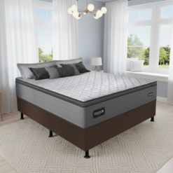 Colchão Casal Texas D28 + Base Box Simples Corino Marrom – GAZIN COLCHÕES + BIOSTAR