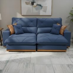 Sofá Retrátil e Reclinável Aquiles/Gran Bello 2,00 m Veludo Azul 104 - ZARAT ESTOFADOS