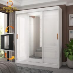 Guarda-Roupa 3 Portas (com espelho) Capri 1,70 m Branco/Preto/Branco - FELLICCI