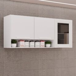 Armário Aéreo 3 portas Vidro Fumê New Valência Branco - SALLÊTO