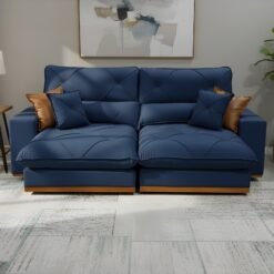Sofá Retrátil e Reclinável Aquiles/Gran Bello 2,50 m Veludo Azul 104 - ZARAT ESTOFADOS