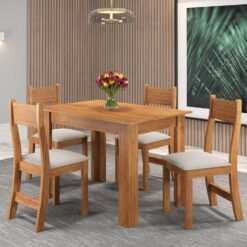 Mesa Palace/Perla Mel com 4 Cadeiras Brisa Veludo Marfim - VIERO MÓVEIS