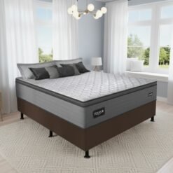 Colchão Casal Texas D28 + Base Box Simples Corino Marrom – GAZIN COLCHÕES + ALTO NÍVEL CAMAS E COLCHÕES
