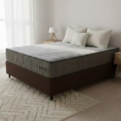 Colchão Casal Exclusive Foam HR 33 + Base Box Simples Corino Marrom – ORTOBOM + BIOSTAR
