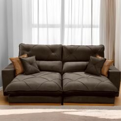 Sofa Retratil e Reclinavel Aquiles/Gran Bello 2,50 m Veludo Marrom 105 - ZARAT ESTOFADOS