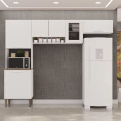 Cozinha 3 Peças (S/Balcão) New Valência (Vidro Fumê) Branco - SALLÊTO