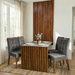 Mesa Cancun 120 Cinamomo/Off White com 4 Cadeiras Sophia Veludo Cinza Grafite – CEL MÓVEIS + WM DECOR