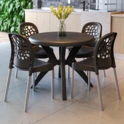 Mesa Deluxe 90 com 4 Cadeiras Deluxe Preto – FORTE PLÁSTICO