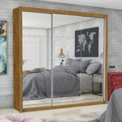 Guarda-Roupa 3 Portas Veneza/Clara/Berlim Premium (3 portas espelhadas) 1,855 m Cinamomo/Branco - CARIOCA MÓVEIS
