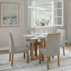 Mesa Bali 90 Cinamomo/Off White com 4 Cadeiras Sophia Linho Cinza Grafite 202 – MINASPLAC + WM DECOR