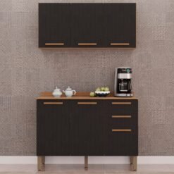 Armário Aéreo Triplo + Balcão New Valência Cinamomo/Preto - SALLÊTO