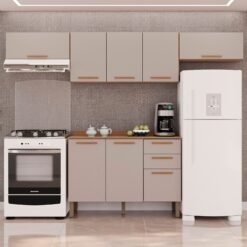 Kit 2 Armário Aéreo Geladeira + 1 Armário Aéreo Triplo + 1 Balcão New Valência Cinamomo/Off White - SALLÊTO