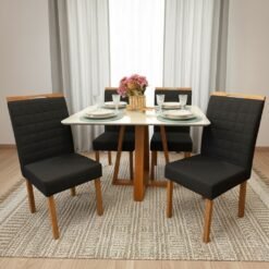 Mesa Pedro 120 Mel/Off White com 4 Cadeiras Pandora 01 Veludo Preto 38 – ART ASSENTOS + CARVALHO DECOR