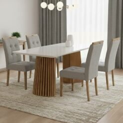 Mesa Nevada 120 (Tampo Smart Plus) Cinamomo/Off White com 4 Cadeiras Sophia Linho Cinza Grafite 202 – CEL MÓVEIS + WM DECOR