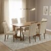 Mesa Dubai 160 (Tampo Londres s/vidro) Cinamomo com 6 Cadeiras Sophia Linho Bege 200 – CEL MÓVEIS + WM DECOR