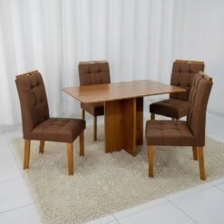 Mesa Salinas 120 (Tampo Londres s/ vidro) Cinamomo com 4 Cadeiras Sophia Veludo Marrom – CEL MÓVEIS + WM DECOR