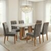 Mesa Sintonia (Tampo Maxi) 170 Amêndoa Clean/Off White com 6 Cadeiras Sophia Veludo Cinza Grafite – LOPAS + WM DECOR