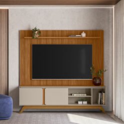 Painel até 75″ Gênova 2.0 Nature + Rack Istambul Nature/Off White – LINEA BRASIL