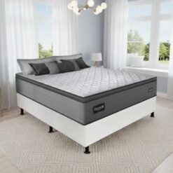 Colchão Casal Texas D28 + Base Box Simples Corino Branco – GAZIN COLCHÕES + ALTO NÍVEL CAMAS E COLCHÕES