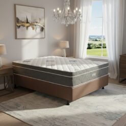 Colchão Casal Essential Pocket D26 + Base Box Simples Corino Marrom – INOVAFLEX + ALTO NÍVEL CAMAS E COLCHÕES