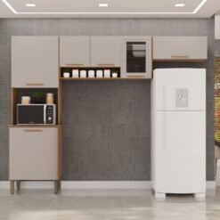 Cozinha 3 Peças (S/Balcão) New Valência (Vidro Fumê) Cinamomo/Off White - SALLÊTO