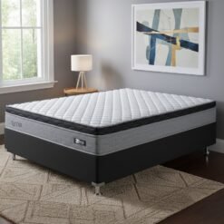 Colchão Casal Qatar D28 + Base Box Simples Corino Preto – DESIGN COLCHÕES + BIOSTAR