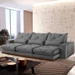 Sofá Retrátil e Reclinável Luanda/Isabella 2,90 m Linho Cinza Grafite – TREVO ESTOFADOS