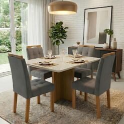 Mesa Salinas/Helô/Los Angeles 120 Cinamomo/Off White com 4 Cadeiras Sophia Veludo Cinza Grafite – CEL MÓVEIS + WM DECOR