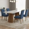 Mesa Nevada 120 (Tampo Smart Plus) Cinamomo/Off White com 4 Cadeiras Sophia Veludo Azul – CEL MÓVEIS + WM DECOR