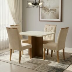 Mesa Salinas/Helô/Los Angeles 90 Cinamomo/Off White com 4 Cadeiras Yasmim Veludo Bege – CEL MÓVEIS + KM DECOR
