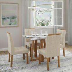 Mesa Bali 90 Cinamomo/Off White com 4 Cadeiras Sophia Linho Bege 200 – MINASPLAC + WM DECOR