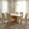 Mesa Astrid (Tampo Maxi) 170 Amêndoa Clean/Off White com 6 Cadeiras Sophia Linho Bege 200 – LOPAS + WM DECOR