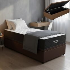 Colchão Solteiro Star Plus D26 + Base Box Baú Corino Marrom – INOVAFLEX + ALTO NÍVEL CAMAS E COLCHÕES