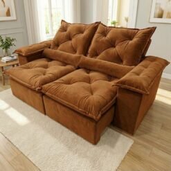 Sofá Retrátil e Reclinável Grécia 2,00 m Veludo Terracota - QUINE ESTOFADOS