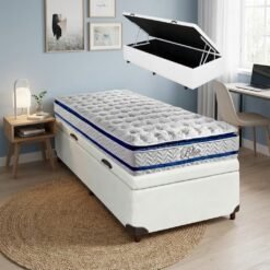 Colchão Solteiro Blue D33 + Base Box Baú Corino Branco – PAROPAS/BIOSTAR