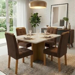 Mesa Salinas/Helô/Los Angeles 120 Cinamomo/Off White com 4 Cadeiras Sophia Veludo Marrom – CEL MÓVEIS + WM DECOR