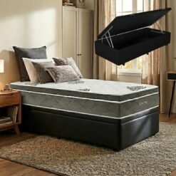 Colchão Solteiro Essential Pocket D26 + Base Box Baú Corino Preto – INOVAFLEX + ALTO NÍVEL CAMAS E COLCHÕES