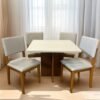 Mesa Salinas 120 Cinamomo/Off White com 4 Cadeiras Pérola Linho Cinza Prata – CEL MÓVEIS + DOBUÊ MOVELARIA