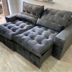 Sofá Retrátil e Reclinável Avalon 2,50 m Veludo Cinza – IMPÉRIO ESTOFADOS