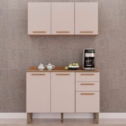 Armário Aéreo Triplo + Balcão New Valência Cinamomo/Off White - SALLÊTO