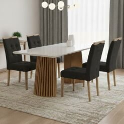 Mesa Nevada 120 (Tampo Smart Plus) Cinamomo/Off White com 4 Cadeiras Sophia Veludo Preto – CEL MÓVEIS + WM DECOR