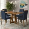 Mesa Alva ME02 120 Canela com 4 Cadeiras Sophia Veludo Azul – KAPPESBERG + WM DECOR