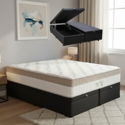 Colchão Queen King Best D28 + Base Box Baú Corino Preto – ANJOS COLCHÕES + ALTO NÍVEL CAMAS E COLCHÕES