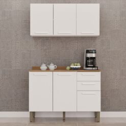 Armário Aéreo Triplo + Balcão New Valência Branco - SALLÊTO